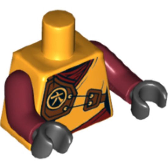Torso Ninjago Robe with Dark Red Undershirt and Sash, Dark Brown Armor with Ninjago Logogram 'Amber' Pattern / Dark Red Arms / Black Hands