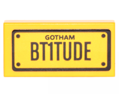 Tile 1 x 2 with Black 'GOTHAM' and 'BT1TUDE' Pattern (Sticker) - Set 70905