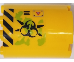 Cylinder Half 2 x 4 x 4 with Caution Triangle, Danger Stripes, Black Biohazard Symbol, Ooze and Vents Pattern Model Right Side (Sticker) - Set 70163