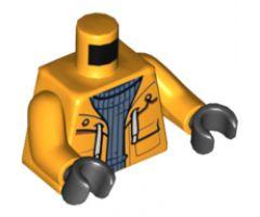 Torso Sand Blue Turtleneck Sweater and Raincoat with White Laces Pattern / Bright Light Orange Arms / Black Hands