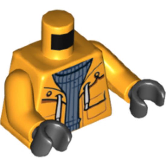 Torso Sand Blue Turtleneck Sweater and Raincoat with White Laces Pattern / Bright Light Orange Arms / Black Hands