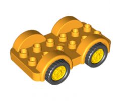 Duplo, Vehicle Car Base 2 x 6 with Four Black Tires and Yellow Wheels on Fixed Axles