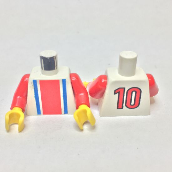 Torso Soccer Vertical Striped Red/Blue and No. 10 Back Pattern / Red Arms / Yellow Hands