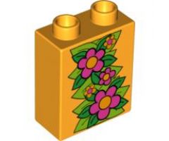 Duplo, Brick 1 x 2 x 2 with Large Flowers and Leaves Pattern (Ivy)