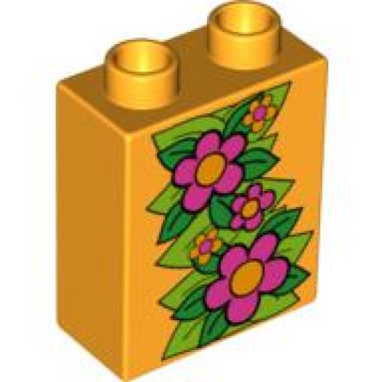 Duplo, Brick 1 x 2 x 2 with Large Flowers and Leaves Pattern (Ivy)
