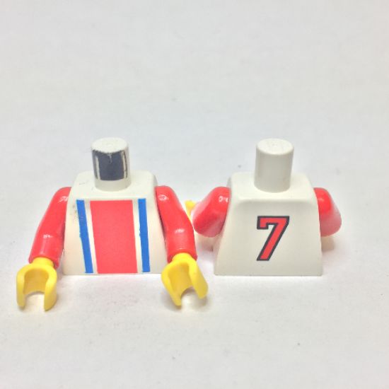 Torso Soccer Vertical Striped Red/Blue and No. 7 Back Pattern / Red Arms / Yellow Hands