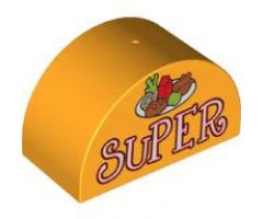 Duplo, Brick 2 x 4 x 2 Curved Top with 'SUPER' and Food on Dish Pattern