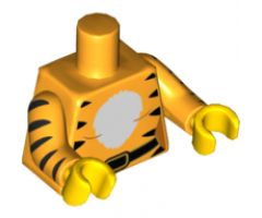 Torso Female Outline with White Chest, Black Tiger Stripes and Belt Pattern / Bright Light Orange Arms with 5 Black Stripes Pattern / Yellow Hands
