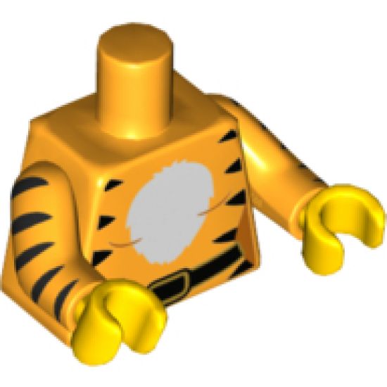 Torso Female Outline with White Chest, Black Tiger Stripes and Belt Pattern / Bright Light Orange Arms with 5 Black Stripes Pattern / Yellow Hands