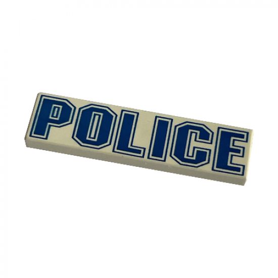 Tile 1 x 4 with 'POLICE' Blue Outline Pattern