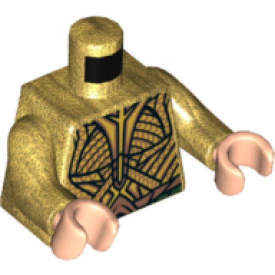 Torso Atlantean Armor Elaborate with Metallic Gold Plates and Dark Green Belt Pattern / Pearl Gold Arms / Light Nougat Hands