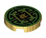 Tile, Round 2 x 2 with Bottom Stud Holder with Black Circular Lines on Green Background Pattern
