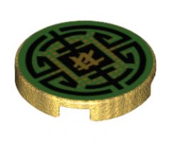 Tile, Round 2 x 2 with Bottom Stud Holder with Black Circular Lines on Green Background Pattern