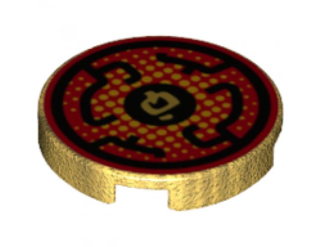 Tile, Round 2 x 2 with Bottom Stud Holder with Black Circular Lines on Red Background Pattern