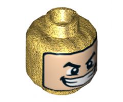 Minifigure, Head Balaclava with Light Nougat Face, Black Arched Eyebrows, Wide Smile with Teeth Pattern - Hollow Stud