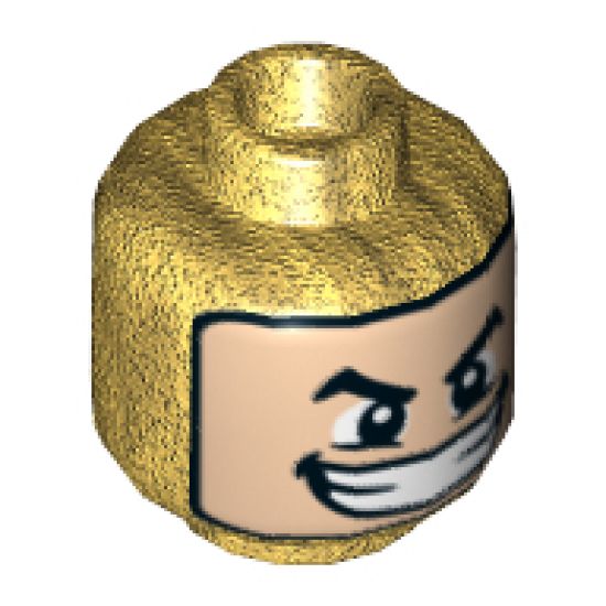 Minifigure, Head Balaclava with Light Nougat Face, Black Arched Eyebrows, Wide Smile with Teeth Pattern - Hollow Stud