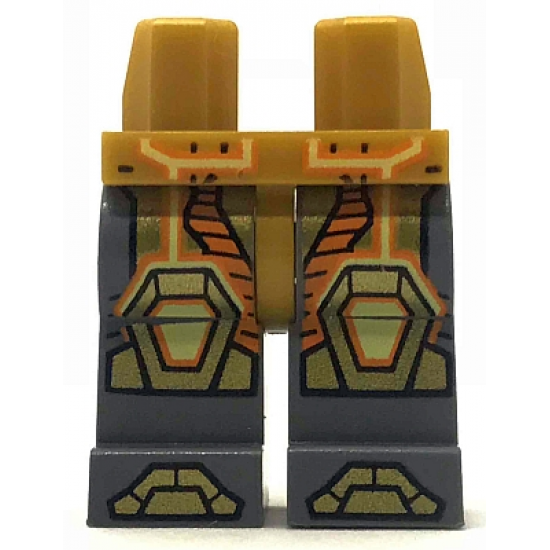Hips and Dark Bluish Gray Legs with Orange and Yellow Circuitry, Gold Hexagonal Knee Pads and Boots Pattern