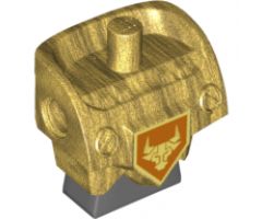Torso, Modified Oversized with Armor with Pin Holes with Orange and Gold Circuitry and Gold Bull Head on Orange Pentagonal Shield Pattern