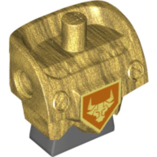 Torso, Modified Oversized with Armor with Pin Holes with Orange and Gold Circuitry and Gold Bull Head on Orange Pentagonal Shield Pattern