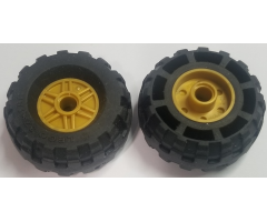 Wheel & Tire Assembly 18mm D. x 14mm with Pin Hole, Fake Bolts and Shallow Spokes with Black Tire 37 x 18R (55981 / 56891)