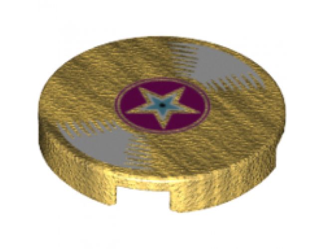 Tile, Round 2 x 2 with Bottom Stud Holder with Vinyl Record with Magenta Center and Star Pattern