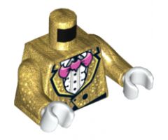 Torso Jacket with White Speckles over Ruffled Shirt, Pink Bat Bow Tie, Two Black Buttons Pattern / Pearl Gold Arms with Speckles Pattern / White Hands