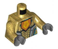 Torso Nexo Knights Armor with Orange Emblem with King Pattern / Pearl Gold Arms / Dark Bluish Gray Hands