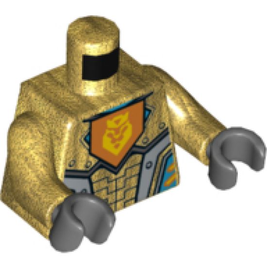 Torso Nexo Knights Armor with Orange Emblem with King Pattern / Pearl Gold Arms / Dark Bluish Gray Hands