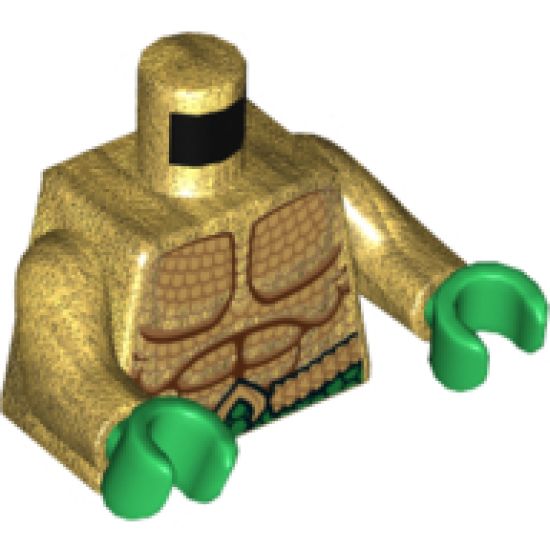 Torso Bare Chest with Muscles Outline, Gold Scales and Green Belt Pattern / Pearl Gold Arms / Green Hands