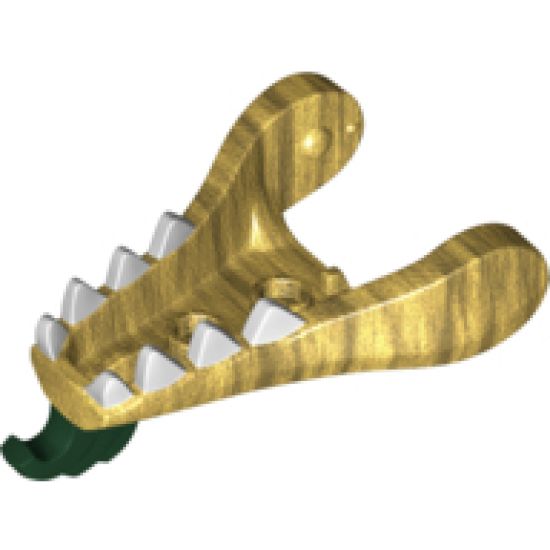 Animal, Body Part Dragon Head (Ninjago) Lower Jaw with White Teeth and Dark Green Beard and Spines Pattern