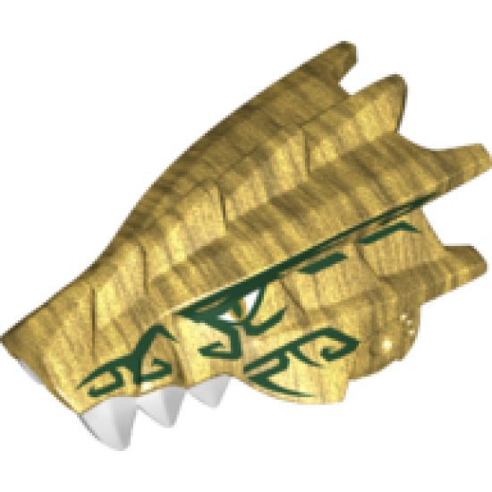 Animal, Body Part Dragon Head (Ninjago) Upper Jaw with White Teeth, Gold Eyes, and Dark Green Decorations Pattern