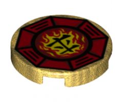 Tile, Round 2 x 2 with Bottom Stud Holder with Airjitzu Fire Symbol in Red Octagon Pattern