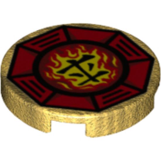 Tile, Round 2 x 2 with Bottom Stud Holder with Airjitzu Fire Symbol in Red Octagon Pattern