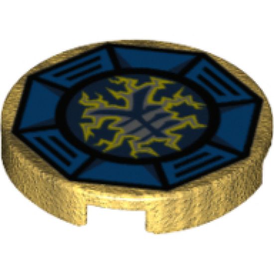Tile, Round 2 x 2 with Bottom Stud Holder with Airjitzu Lightning Symbol in Blue Octagon Pattern