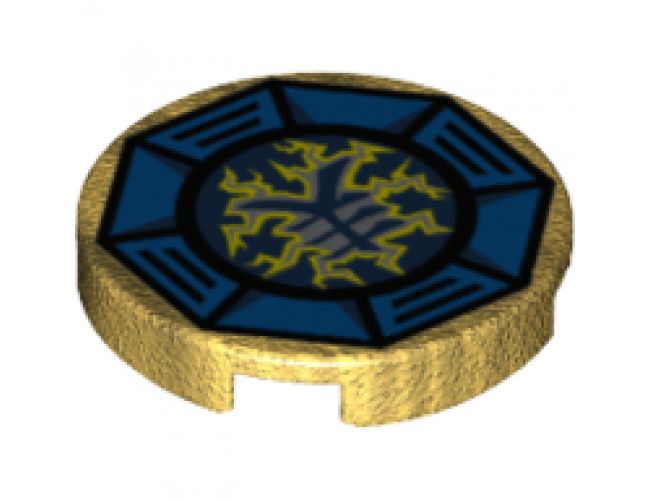 Tile, Round 2 x 2 with Bottom Stud Holder with Airjitzu Lightning Symbol in Blue Octagon Pattern