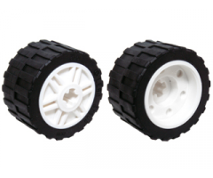 Wheel & Tire Assembly 18mm D. x 14mm with Axle Hole, Fake Bolts and Shallow Spokes with Black Tire 24 x 14 Shallow Tread - Band Around Center of Tread (55982 / 89201)