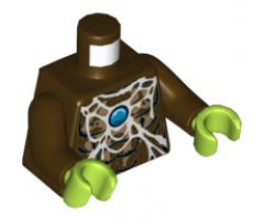 Torso Chima Bare Chest with Spider Web, Dark Tan Spider and Blue Round Jewel (Chi) Pattern / Dark Brown Arms / Lime Hands