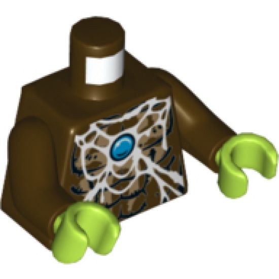 Torso Chima Bare Chest with Spider Web, Dark Tan Spider and Blue Round Jewel (Chi) Pattern / Dark Brown Arms / Lime Hands