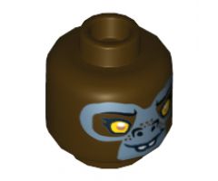 Minifigure, Head Dual Sided Alien Chima Gorilla with Yellow Eyes, Protruding Front Teeth and Gray Face, Happy / Sad Pattern (G'Loona) - Hollow Stud