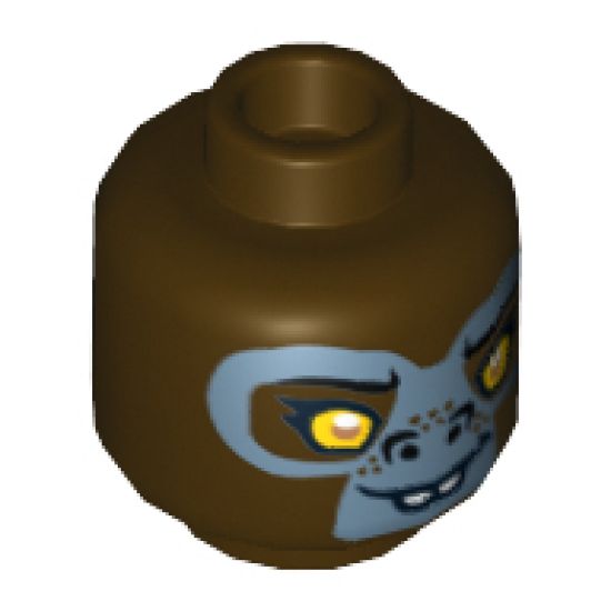Minifigure, Head Dual Sided Alien Chima Gorilla with Yellow Eyes, Protruding Front Teeth and Gray Face, Happy / Sad Pattern (G'Loona) - Hollow Stud