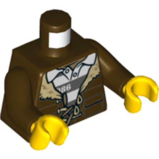 Torso Town Prisoner Shirt Under Fur-Lined Jacket with Pockets and '86' Pattern / Dark Brown Arms / Yellow Hands