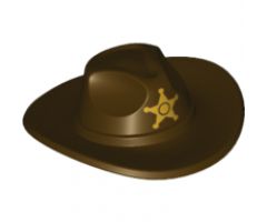Minifigure, Headgear Hat, Very Wide Brim, Outback Style (Fedora) with Gold Sheriff Star Pattern