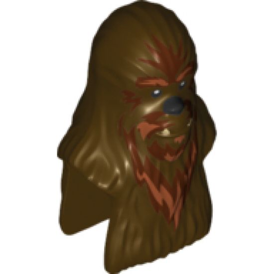 Minifigure, Head, Modified SW Wookiee, Wullffwarro with Dark Orange Fur Pattern