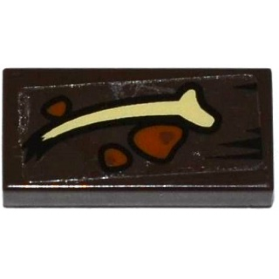 Tile 1 x 2 with Bone Fragment and Orange Pebbles Pattern (Sticker) - Set 79014