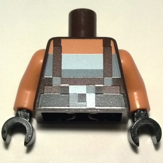 Torso Pixelated Dark Brown Suspenders over White Top and Black Belt with Buckle Pattern / Nougat Arms / Black Hands