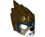 Minifigure, Headgear Mask Lion with Dark Tan Face, Dark Red Scar and Dark Blue Headpiece with Gold Circles Pattern