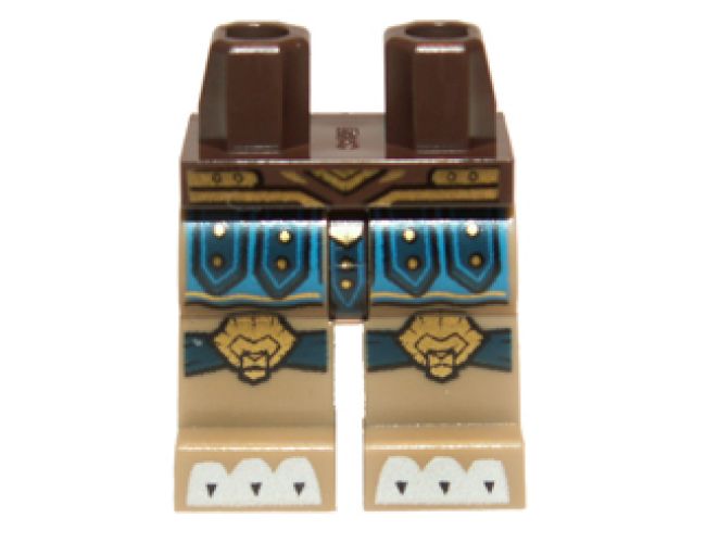 Hips and Dark Tan Legs with Blue and Dark Blue Loincloth, Gold Lion Head Knee Pads and Belt and White Claws Pattern