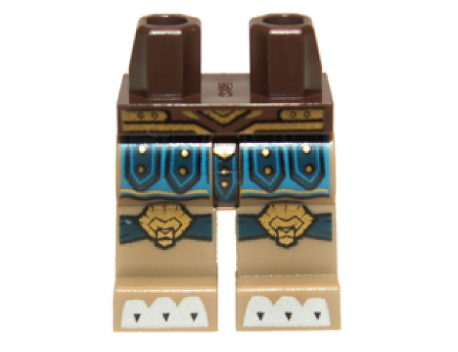 Hips and Dark Tan Legs with Blue and Dark Blue Loincloth, Gold Lion Head Knee Pads and Belt and White Claws Pattern