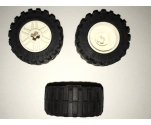 Wheel & Tire Assembly 18mm D. x 14mm with Axle Hole, Fake Bolts and Shallow Spokes with Black Tire 30.4 x 14 Offset Tread Band Around Center of Tread (55982 / 92402)