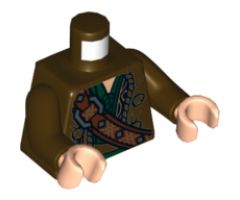Torso LotR Coat with Shoulder Strap, Silver Buckle and Dark Green Hood Pattern / Dark Brown Arms / Light Nougat Hands